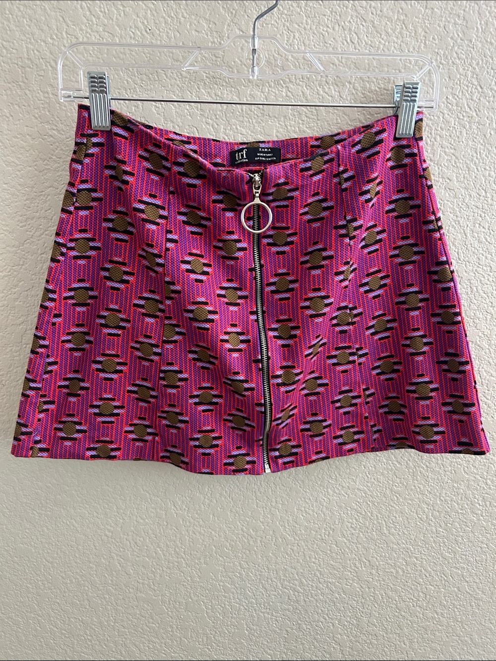 Zara Geometric Zip-Front Mini Skirt